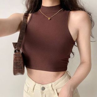 Retro Turtleneck Sleeveless Top for Women