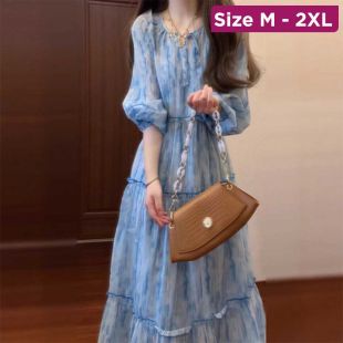 V-Neck Long-Sleeve Loose Dress for Women