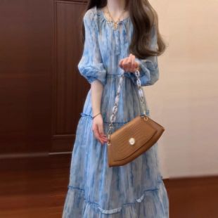 V-Neck Long-Sleeve Loose Dress for Women