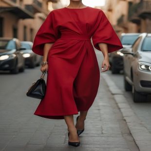 Elegant Bat-Sleeve Waist-Controlled Fashion Dress for Women