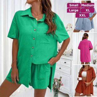Women’s Casual 2Pcs Suit Short Sleeve Shirt and Shorts