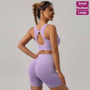 Women’s Knitted Yoga Outfit Sports Vest and High Waisted Shorts