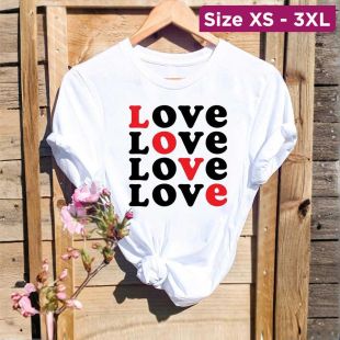 Women`s Summer Oversized Round Neck Short Sleeve Basic Top - Love