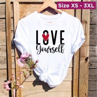 Women`s Summer Oversized Round Neck Short Sleeve Basic Top - Love Yourself