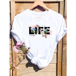 تيشيرت نسائي صيفي عصري برقبة مستديرة وأكمام قصيرة قصة فضفاضة