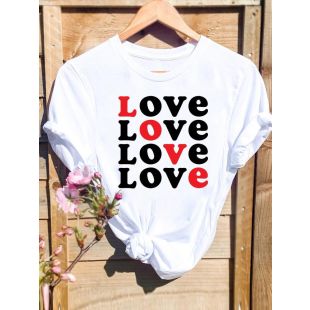 Women`s Summer Oversized Round Neck Short Sleeve Basic Top - Love