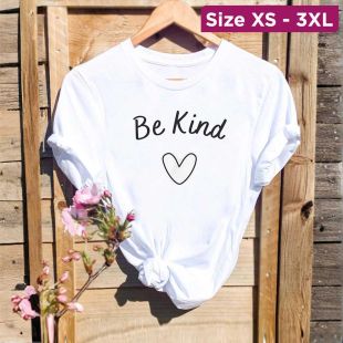 Women`s Summer Oversized Round Neck Short Sleeve Basic Top - Be Kind Heart