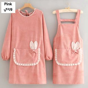 طقم مريلة مطبخ وردي 2 قطعة بتصميم Rabbit للسيدات