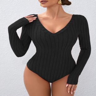 بودي سوت أنيق بياقة V للسيدات