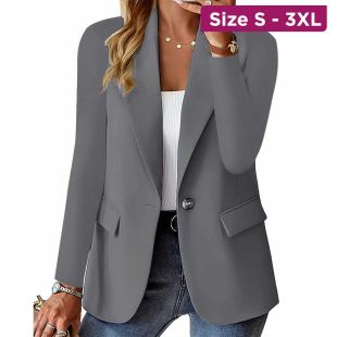 Solid Color Long-Sleeve Blazer Jacket for Women