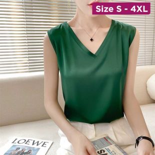 V-Neck Satin Camisole Short-Sleeve Top for Women
