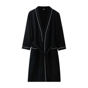 روب استحمام قطن سادة بأكمام طويلة للسيدات