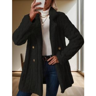 معطف فرو ناعم للنساء بتصميم مزدوج الأزرار وطول متوسط