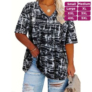 Graphic V-Neck Short Sleeve T-Shirt For Women