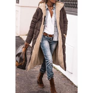 معطف نسائي مبطن بغطاء رأس يمكن ارتداؤه على الوجهين بتصميم طويل عصري