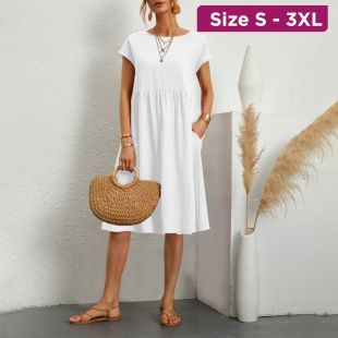 Solid Color Sleeveless Loose Cotton Linen Pocket Short Dress