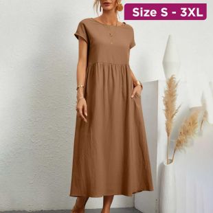 Solid Color Sleeveless Loose Cotton Linen Pocket Long Dress