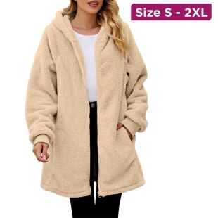 Double Face Winter Loose Plush Hooded Zipper Cardigan Coat