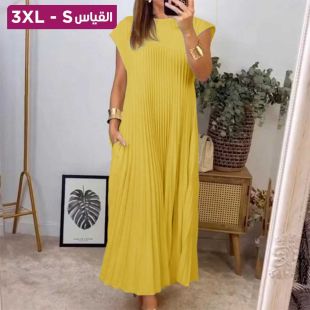 فستان أنيق وعصري بلا أكمام تصميم كسرات طويل برقبة دائرية