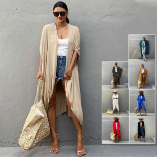 Cotton Solid Color with Belt Open Cardigan For Women