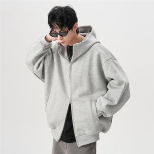 هودي رجالي واسع بستايل أمريكي كلاسيكي سحاب مزدوج وتصميم عصري