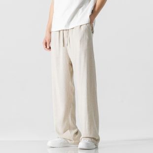 سروال رجالي صيفي من الكتان تصميم فضفاض خفيف ومريح