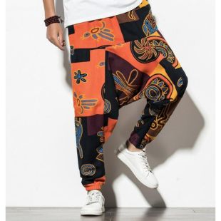 Men’s Loose Pants with Luxurious Chinese-Inspired Design