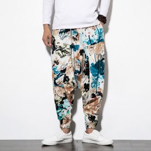 Men's Loose-Fit Pants with Elegant Artistic Design