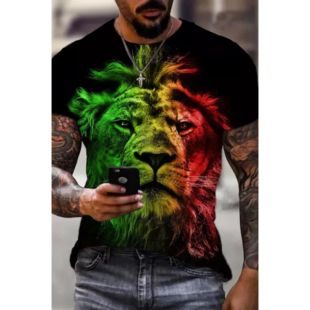 Men’s Summer Casual T-Shirt with Lion 3D Print