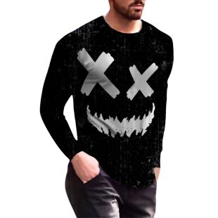 Men's Autumn Long Sleeve T-Shirt with X-Eyes 3D Design Size Medium