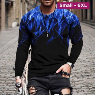 Blue Flame Illusion Print Long Sleeve T-Shirt For Men