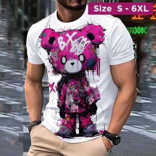 Pink Bear 3D Design Short Sleeve T-Shirt For Men