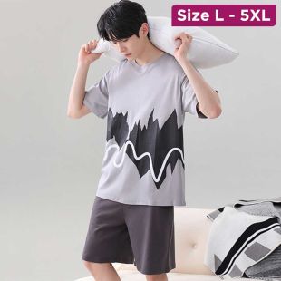 Korean Design Grey Short Sleeve Ice Silk Pajama Set For Men