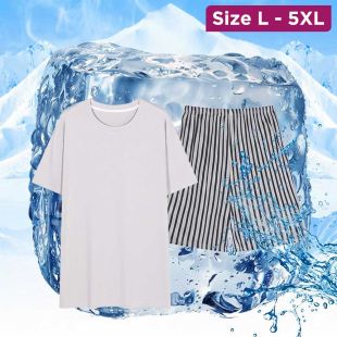 Korean Design Light Grey Short Sleeve Ice Silk Pajama Set For Men