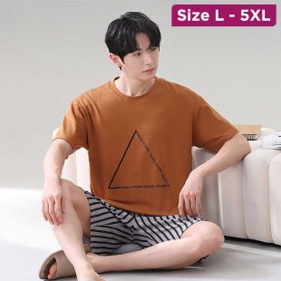 Korean Design Coral Short Sleeve Ice Silk Pajama Set For Men