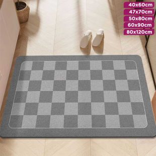 Gray Plaid Non-Slip Quick-Drying Bathroom Mat