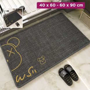 Linen Woven Non-Slip Bathroom Floor Mat Bear