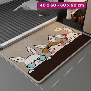 Linen Woven Non-Slip Bathroom Floor Mat Three Rabbits