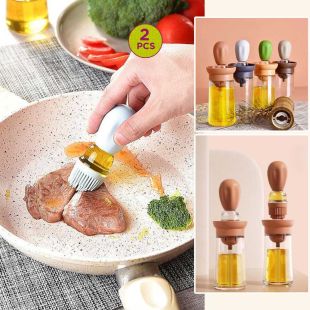 Glass Oil Bottle with Silicone Basting Brush – 2 Pcs