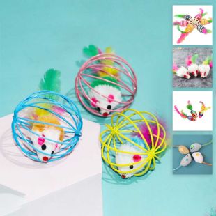 Plush Mouse with Colorful Feather Interactive Pet Toy