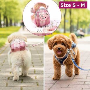 Dog Harness with Bear Backpack and Walking Rope