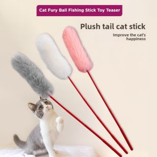Large Cat Furry Ball Fishing Wand Toy
