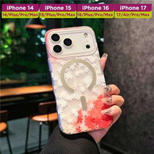 غطاء حماية مغناطيسي شفاف بنقشة زهور لأجهزة آيفون