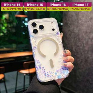 غطاء حماية مغناطيسي شفاف بنقشة زهور لأجهزة آيفون