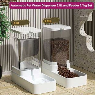 طقم موزع مياه أوتوماتيكي للحيوانات الأليفة 3.8 لتر وموزع طعام 2.1 كجم