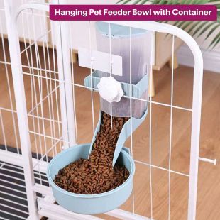 وعاء طعام معلق للحيوانات الأليفة مع حاوية