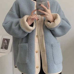 توب صوفي سميك فضفاض متوسط الطول للنساء