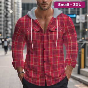 Classic Plaid Crew Neck Hooded Shirt For Men