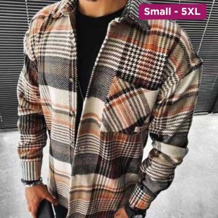 Floral Pattern Plaid Shirt With Pocket and Long Sleeves For Men
