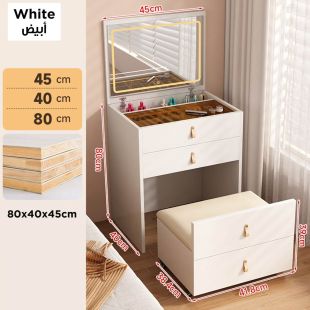 Wooden Vanity Table with Stool, Drawers and Foldable LED Mirror 80 × 40 × 45 cm